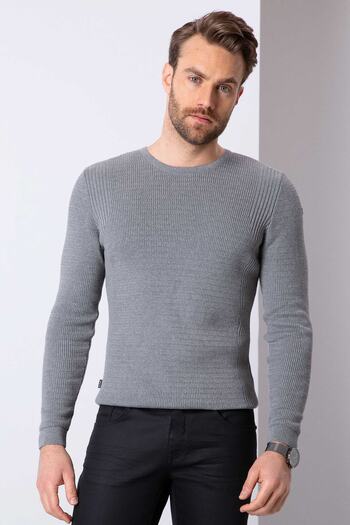 Pierre Cardin Men's Gray Melange Slim Fit Knitwear Sweater