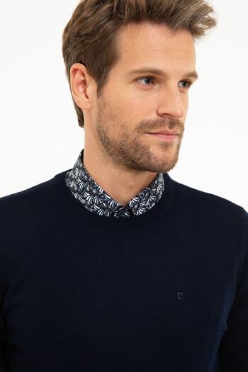Pierre Cardin Men's Navy Blue Slim Fit Basic Knitwear Sweater