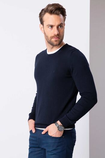 Pierre Cardin Men's Dark Navy Slim Fit Basic Knitwear Sweater