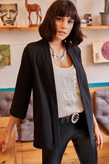 Olalook Women's Black Shawl Collar Atlas Jacket CKT-19000139