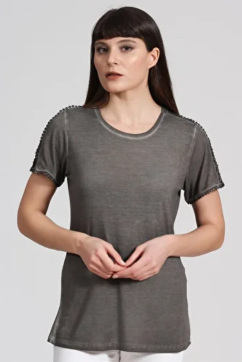 Seamoda Blouse with Tulle on Shoulders and Mid-Arms Anthracite