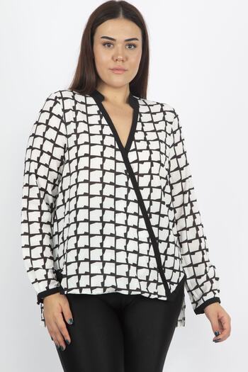 Şans Women's Large Size Black Double Breasted Blouse 65n12926