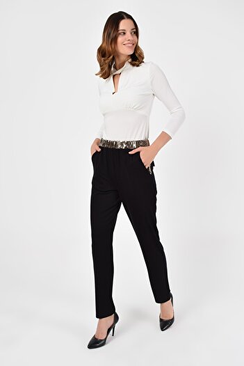 Laranor Women's Gold Sequin Sequin Detail Trousers 19L6723
