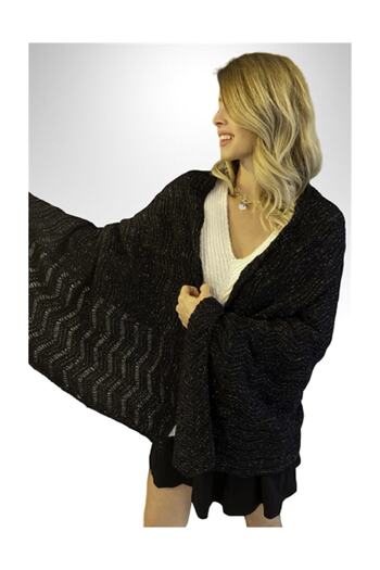 Ocean Black Glitter Knitwear Knitted Back Shawl