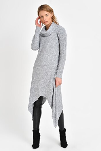 Quincey Asymmetric Wool Tunic Light Gray BDM2516