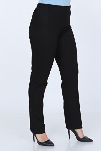 Gül Moda Plus Size Black Elastic Waist Trousers