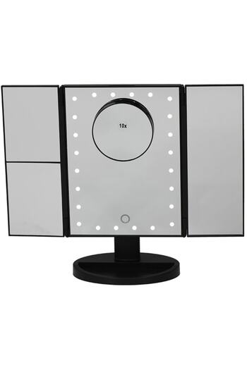 LAND OF MYTH Lom2051- 1X-2X-3X+10X Zoom Makeup Mirror with 24 Led Lights, Foldable, Touchable (Black)