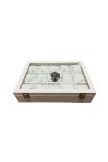 IMPALA Watch Box 15 Pieces Leather Coated on White Wooden Case