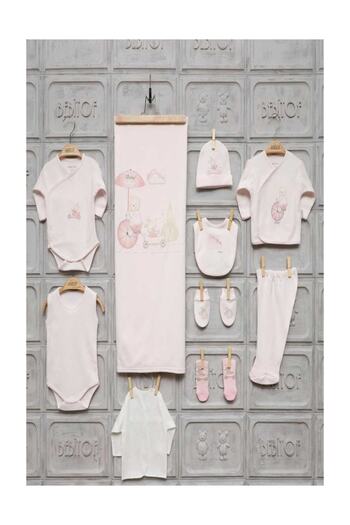 Bebitof Unisex Bebek 10'lu Zıbın Set Şemsiyeli Ayıcık Pembe Std