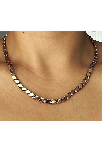 whiteandgolddesign Pullu Halep Zincir Çelik Kolye Gold 60 Cm