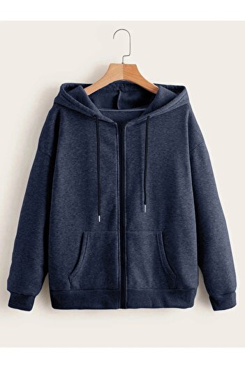 mw memowear Unisex Πλεκτό ύφασμα Indigo 2ip Oversize Ζακέτα με κουκούλα