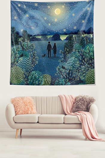 on the clouds Van Gogh Yıldızlı Geceler Yürüyen Sevgililer Leke Tutmaz Kumaş Duvar Örtüsü Duvar Halısı Tapestry