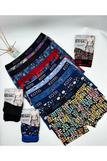 KOTA 1015 Men's Patterned Lycra Boxer 4 Pieces