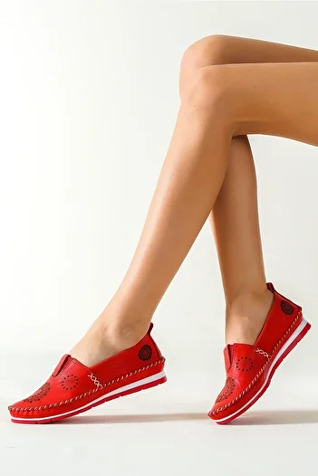 Deripabuc Genuine Leather Red Women's Leather Ballerinas Dp16-0065