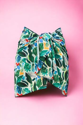 pistore Tropical Patterned Abstract Green Colored Short Pareo Satin No Inner Display Women's Beach Dress New Season