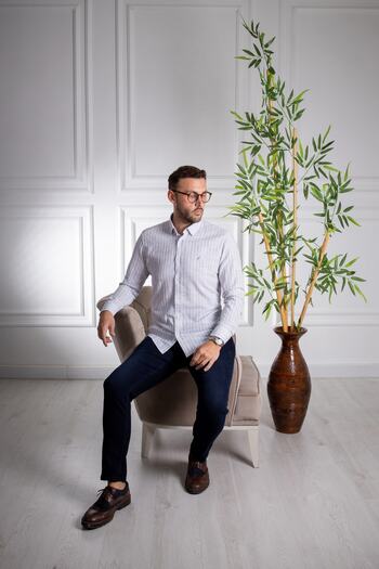 Sarar Συνέντευξη Sarar Artos Slim Fit Ριγέ σκούρο μπλε λινό πουκάμισο