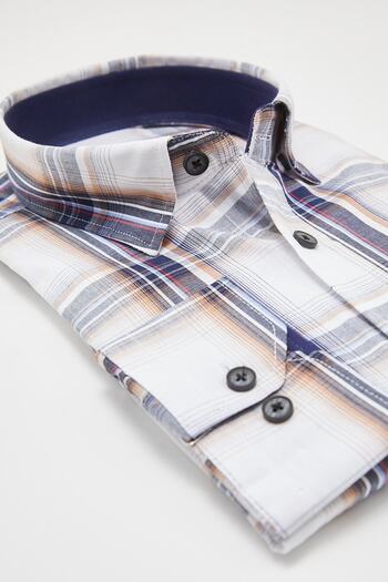 RAVANELLI White Checkered Classic Long Sleeve Shirt