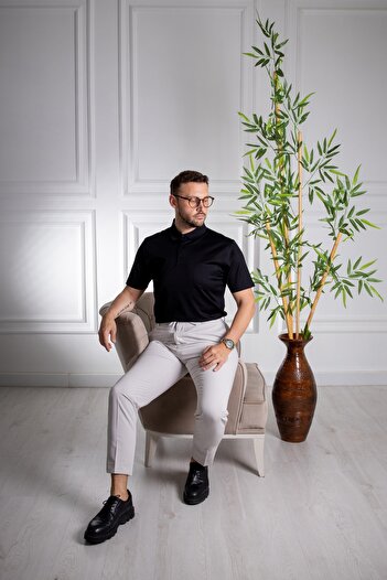 Sarar Μαύρο μπλουζάκι Polo Neck Classic Fit με τσέπες 100% βαμβάκι