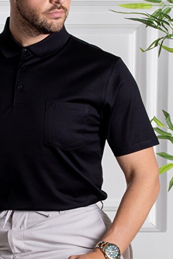 Sarar Μαύρο μπλουζάκι Polo Neck Classic Fit με τσέπες 100% βαμβάκι