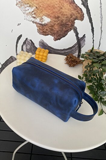 Modica Parthenon - Real Leather Zippered Handbag - Dopp Kit - Travel Makeup Bag
