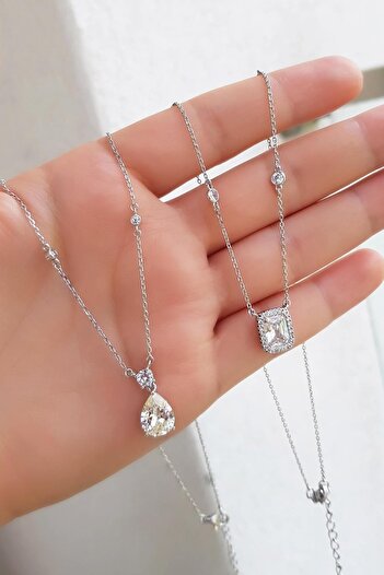 MorMajor Silver İTHAL MOZANİT G COLOR DİKDÖRTGEN GÜMÜŞ KOLYE