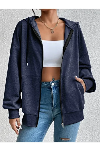 mw memowear Унісекс Indigo 2ip Трикотажна тканина Оверсайз Кардиган з капюшоном