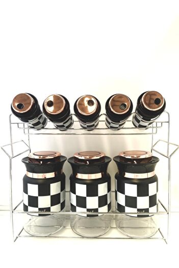 AROW Tr-3739 Checkered 8-Piece Spice Set-copper