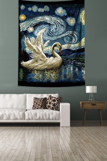 on the clouds Van Gogh Starry Nights Swan on the River Stain Resistant Fabric Wall Cloth Wall Tapestry Tapestry