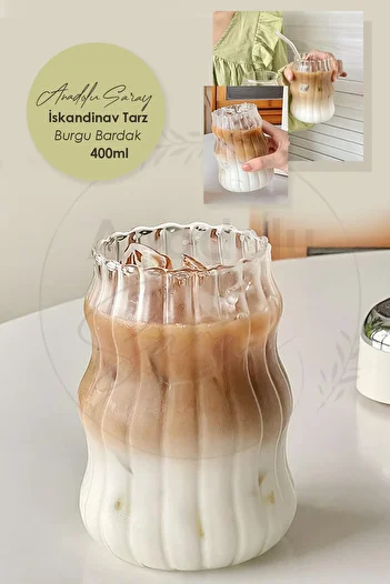 Anadolu Saray Çarşısı Heat Resistant Borosilicate Scandinavian Style Twist Style Cup| 400ml Coffee and Presentation Glass