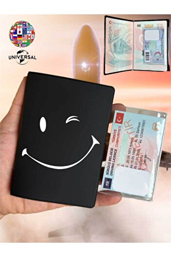 Cekuonline Smile Patterned Smooth Surface Leather Passport Cover Case Suitable for All Country Passports