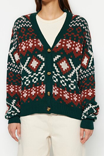 Trendyol Collection Green Self Patterned Knitwear Cardigan TWOAW22HI0329