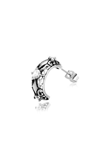 Viking Crescent Design Large Zircon Stone Vintage King Size Stud Model 316L Steel Men's Earrings
