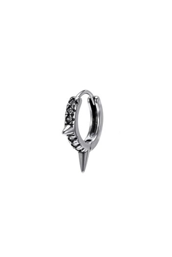 Viking Punk Spike White Zircon Stone Hoop 316L Steel Men's Earrings