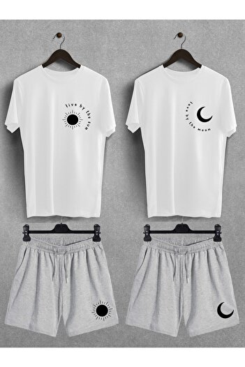 Pear Wear Live Love Printed Oversize Sun Moon T-Shirt Σορτς Lover Couple Σετ σορτς για ζευγάρια