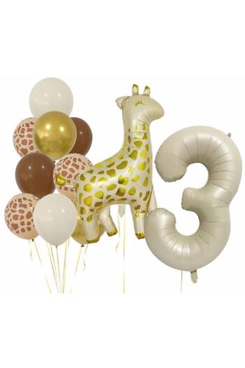 Parti Station Giraffe 3 Year Old Balloon Foil Set Concept Birthday Set Age Balloon Set