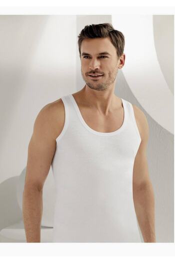 Şahinler Men's White Wide Strap Ribbed Undershirt M New Season (6 Pieces Economical Pack)