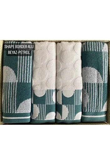 Özdilek Shape Border 4-Piece Boxed Bath Towel White - Petrol