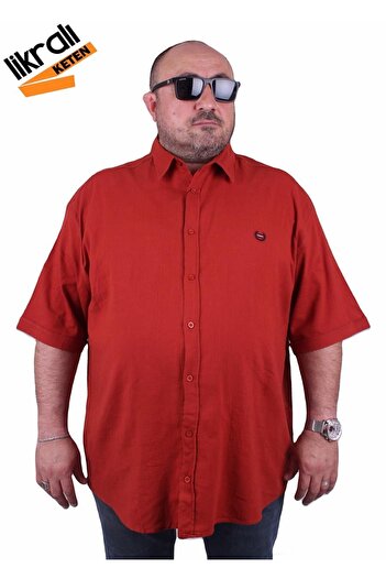 MocGrande Large Size Short Sleeve Men's Lycra Linen Shirt 11300 Brick