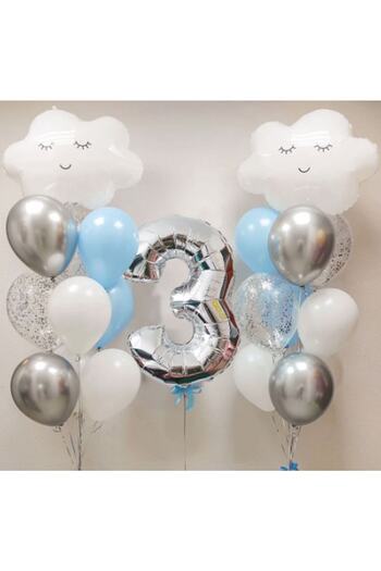 Parti Station Sky Cloud 3 Year Old Balloon Set Star Balloon Foil Set Concept Birthday Set Age Balloon Set