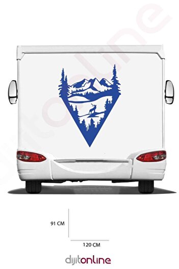 Dijitonline Autocolant Caravană Munte - Autocolant Copac - Autocolant Cerb - Autocolant Pădure - 120x91 Cm