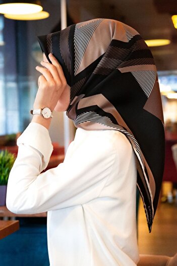 Vissona Γυναικείο Twill Silk Φουλάρι Μπεζ Μαύρο