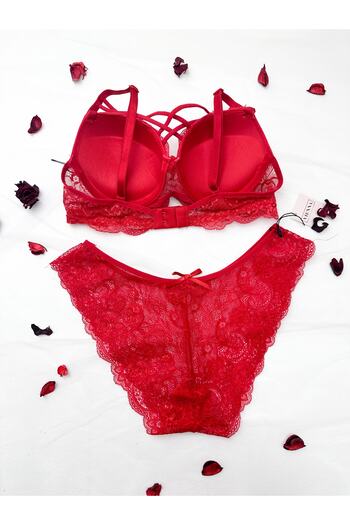 Vienna Underwear Women's Red Padded Underwire Bra Set