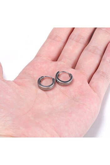 Viking Striped Classic Design Flat Hoop Model 316L Steel Men's Earrings