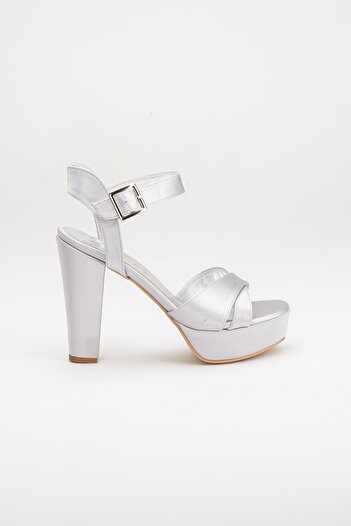 LİLLA women's platform high heels silver satin shoes