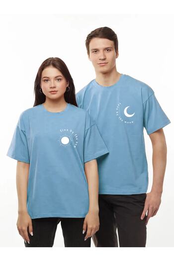 Pear Wear Μπλουζάκι με στάμπα Moon Sun Dear Couple Suit Moon Sun Μαύρο Λευκό Oversize Couple T-shirt