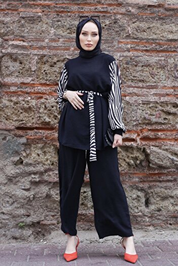 festmoda Women's Black Tunic-Pants Set Zeb