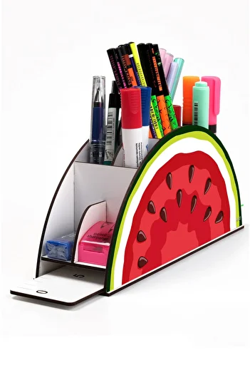 kutuTR Wooden Vip Fruit Series Rainbow Ruled Desktop Pen Holder Organizer with Assembled Box