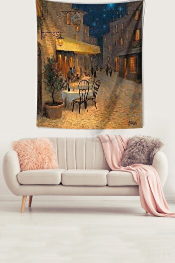 Latibule Van Gogh Kafe Terasta Gece Leke Tutmaz Kumaş Duvar Örtüsü Duvar Halısı Tapestry