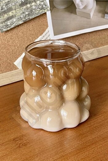 Tilbe Home Boncuk Şekilli Bardak Meşrubat Su Kahve Sunum Bardağı Isıya Dayanıklı Borosilikat Retro Cam Bardak