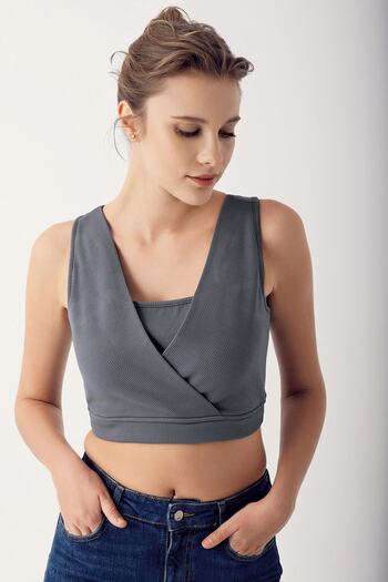 Artış Maternity Thick Strap Crop Top Ribbed Breastfeeding Detailed Sports Bustier
